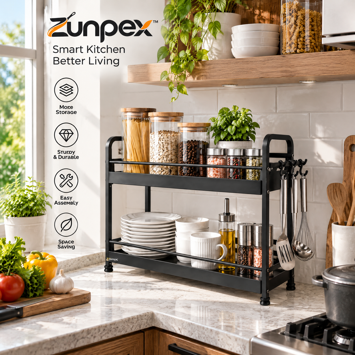ZUNPEX 2-Tier Countertop Kitchen Organizer