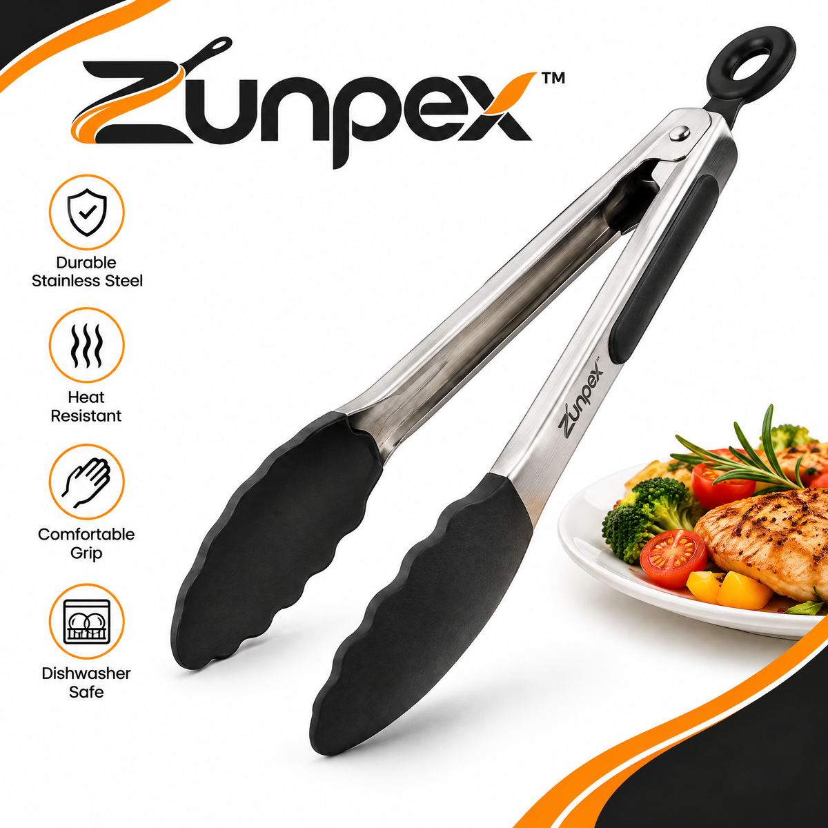 ZUNPEX Stainless Steel Kitchen Tongs