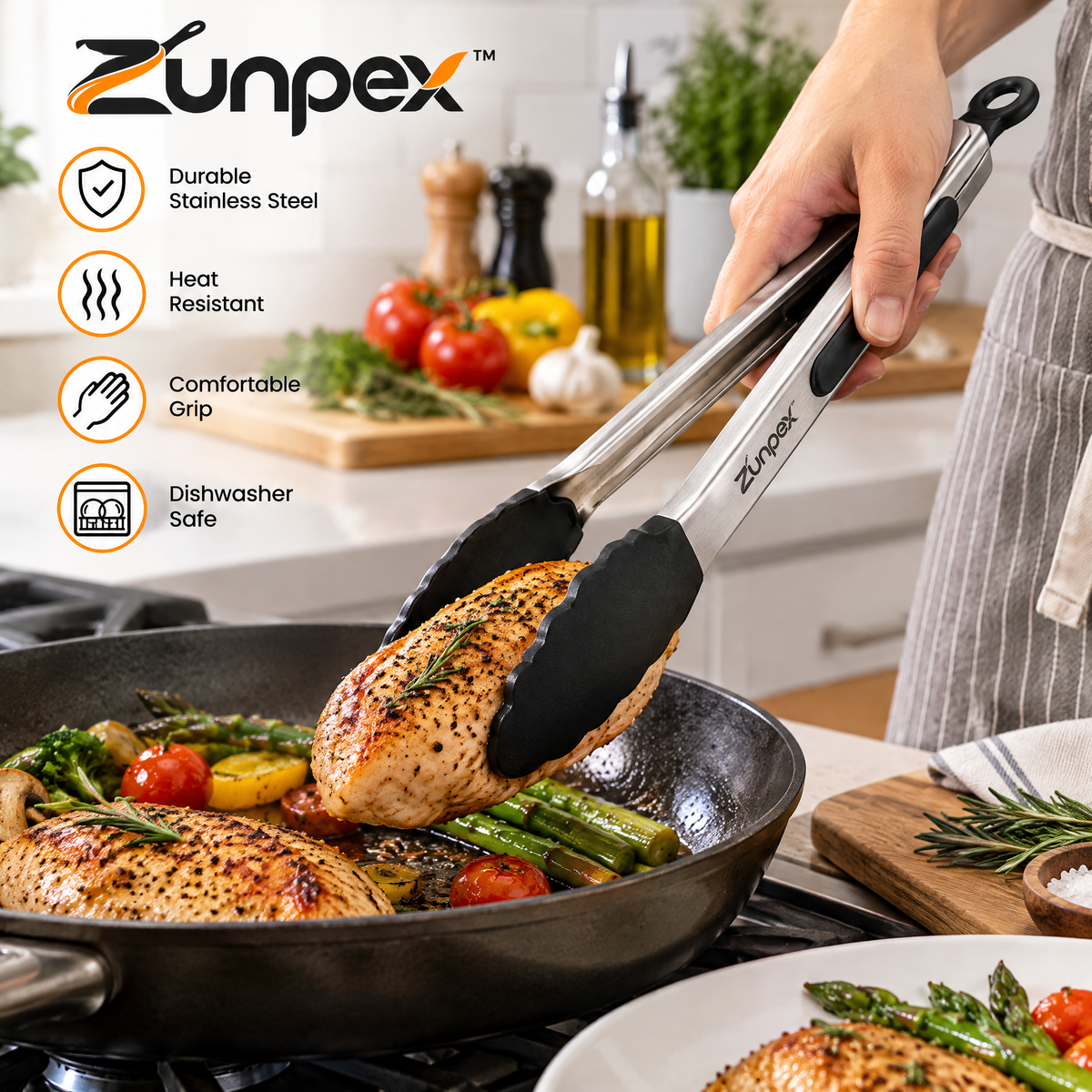 ZUNPEX Stainless Steel Kitchen Tongs
