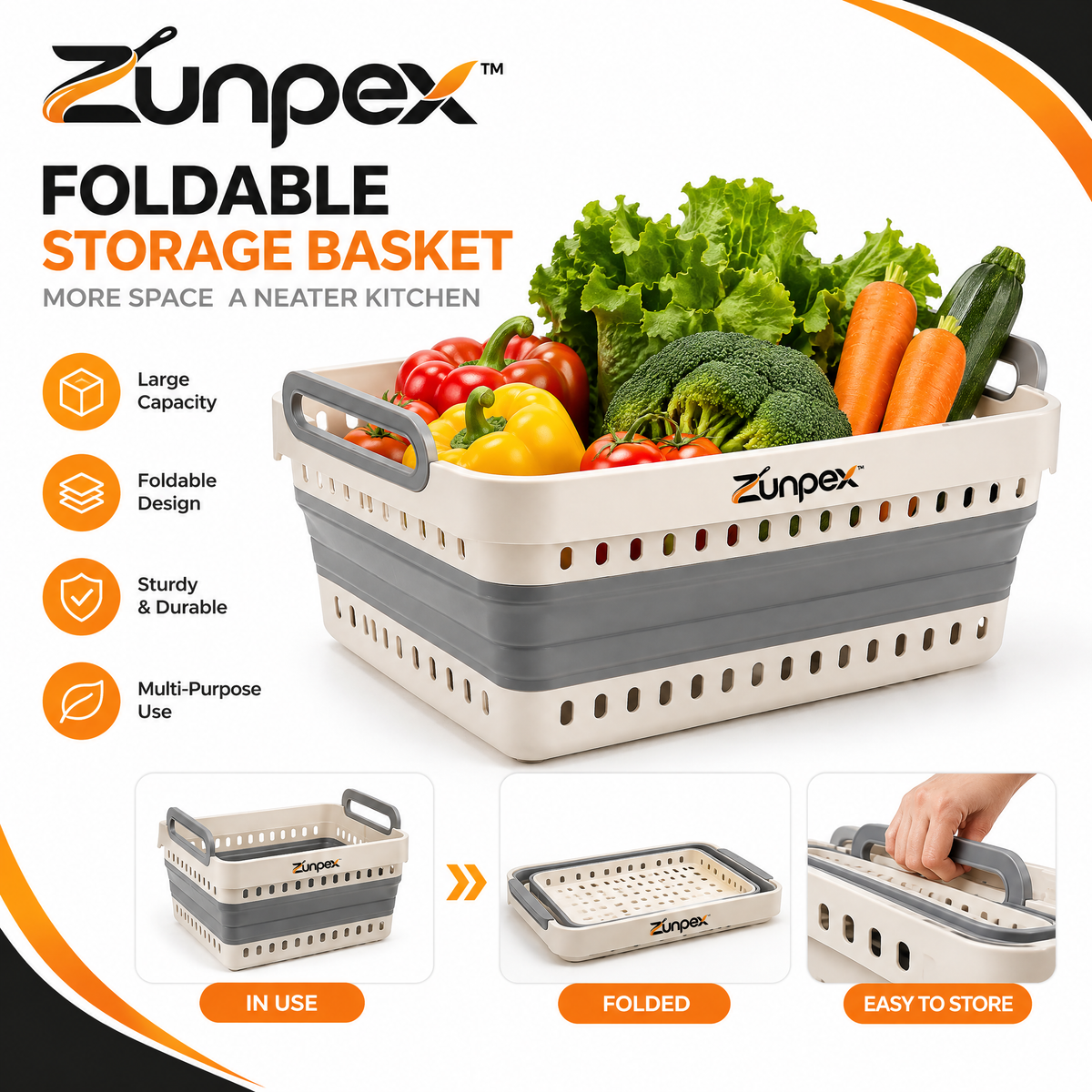 ZUNPEX Foldable Kitchen Storage Basket