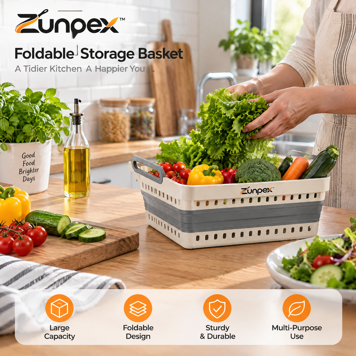 ZUNPEX Foldable Kitchen Storage Basket