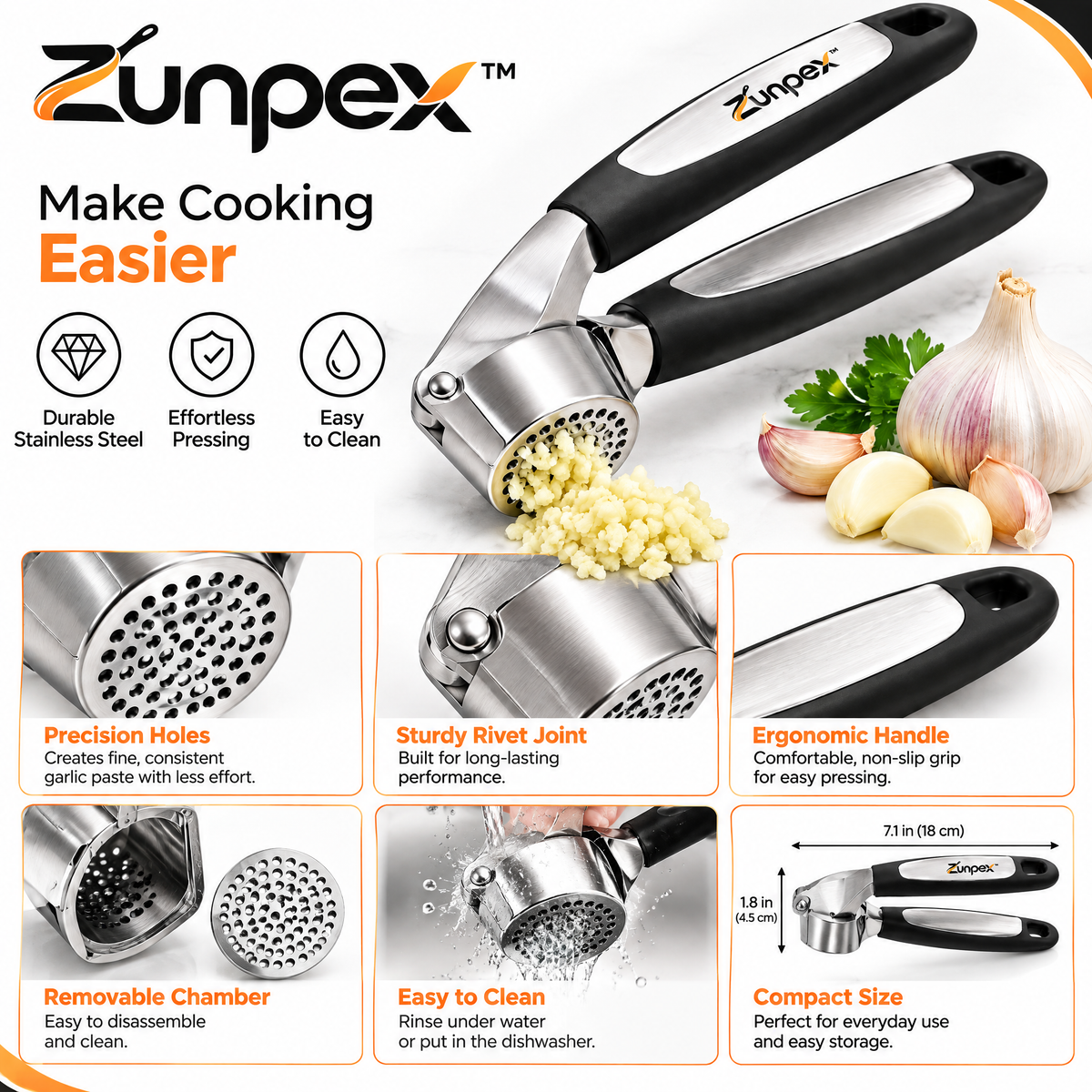 ZUNPEX Handheld Garlic Press