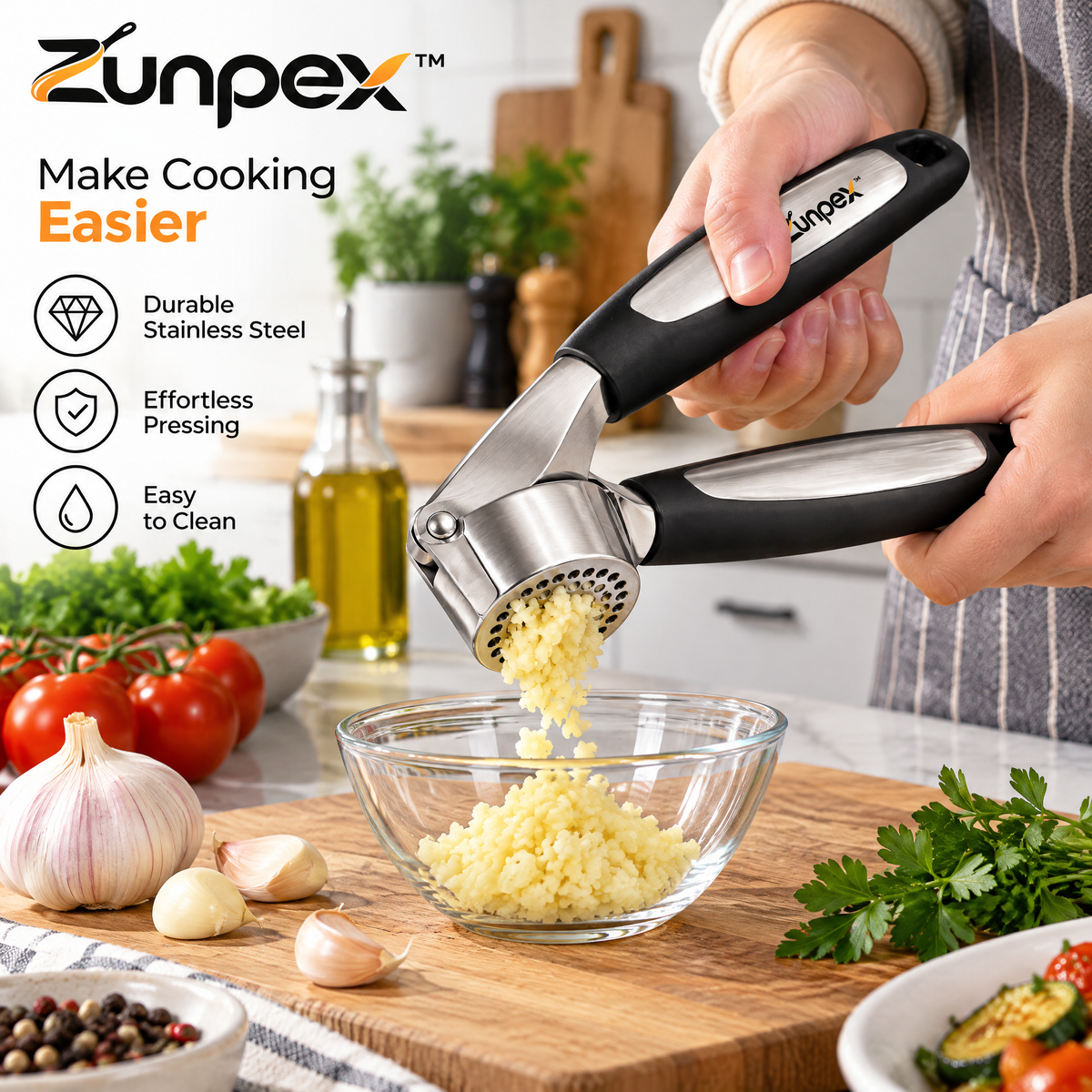 ZUNPEX Handheld Garlic Press