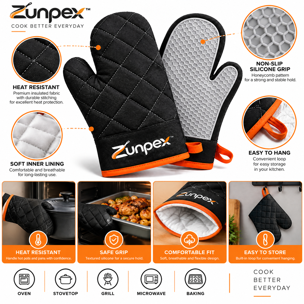 ZUNPEX Heat-Resistant Oven Mitt Set